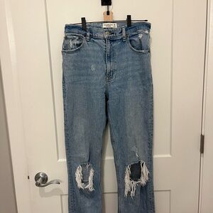 Abercrombie & Fitch Light Blue Distressed Straight Leg Jeans